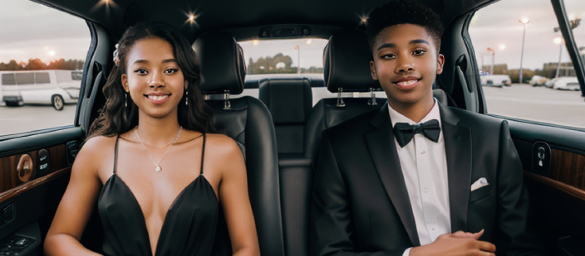 Prom dates in a limousine in Virginia Beach